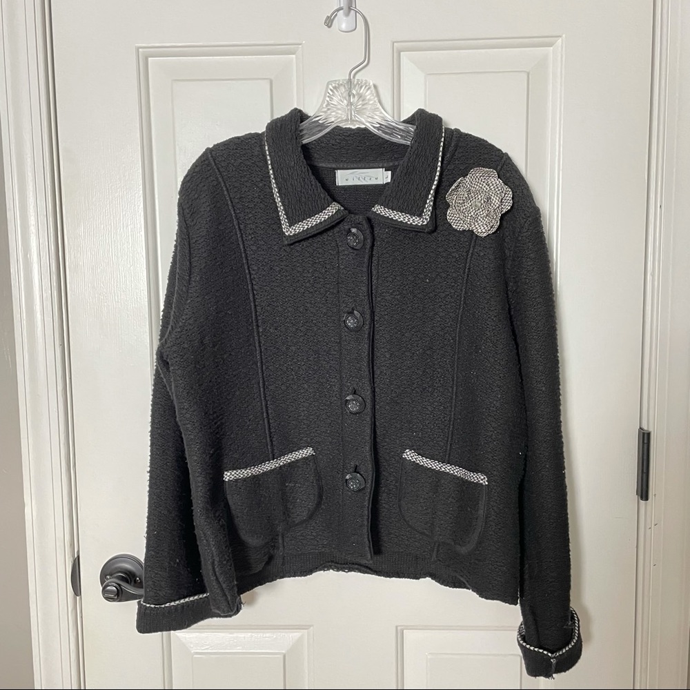 Willow Black Knit Jacket with Flower Embellishment